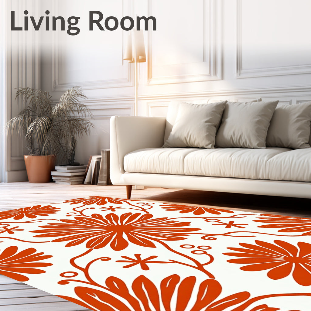 Orange Daisy Vine Print Rug