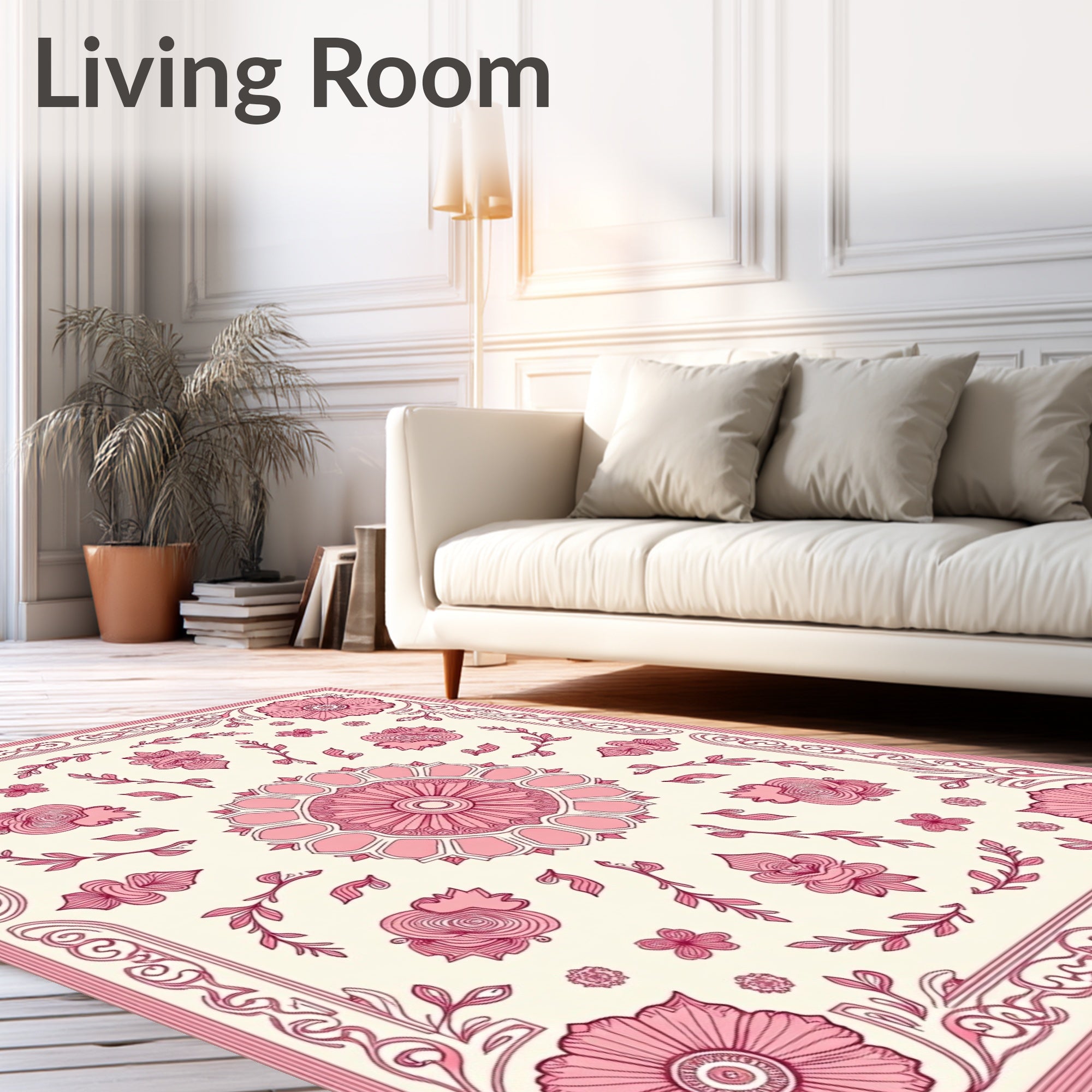 Pink Floral Medallion Mandala Tile Design Rug