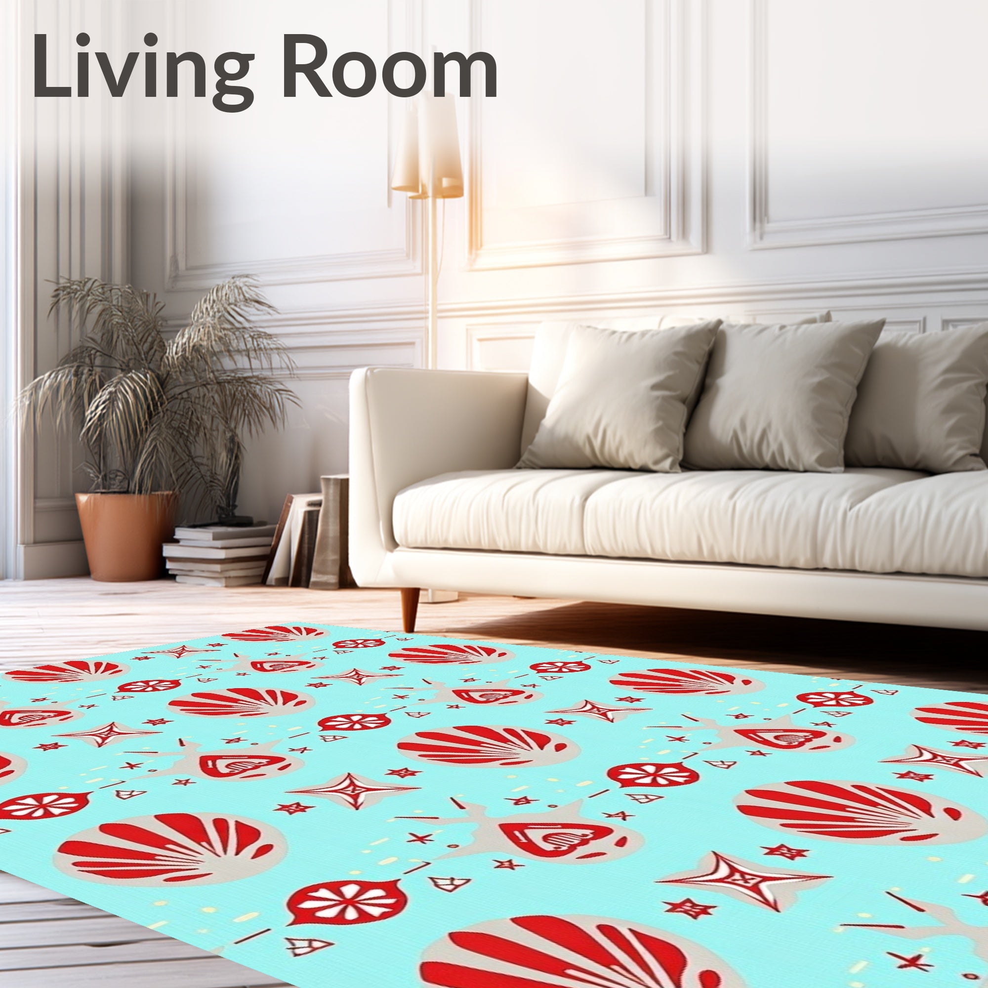 Retro Red Gray Shell Motif Design Rug