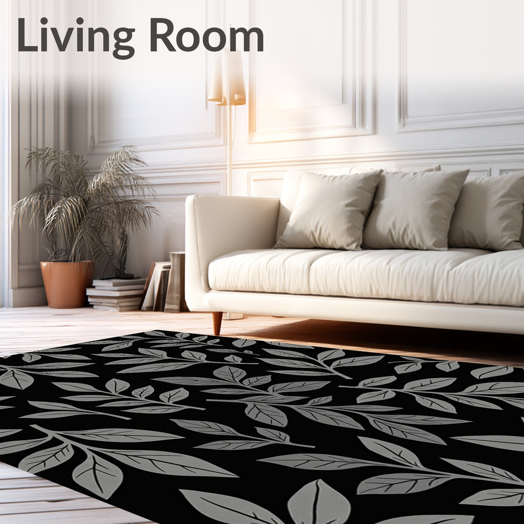 Classic Gray Leaf Pattern Rug