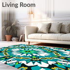 Abstract Teal Lime Geometric Kaleidoscopic Rug