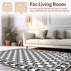 Intricate Black White Geometric Pattern Rug