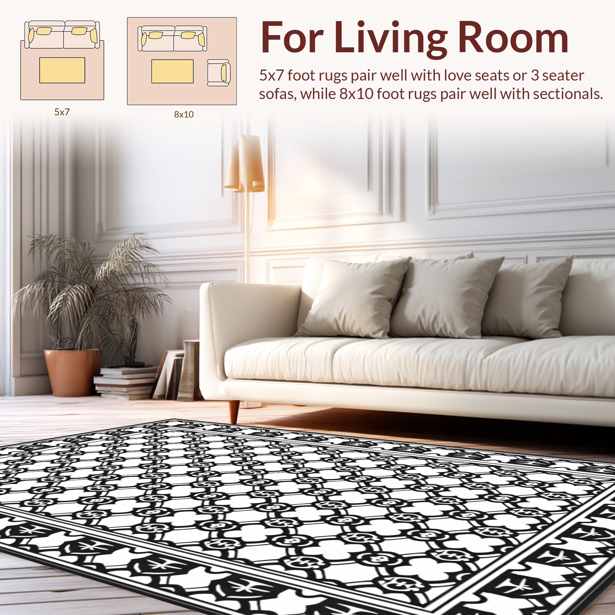 Intricate Black White Geometric Pattern Rug