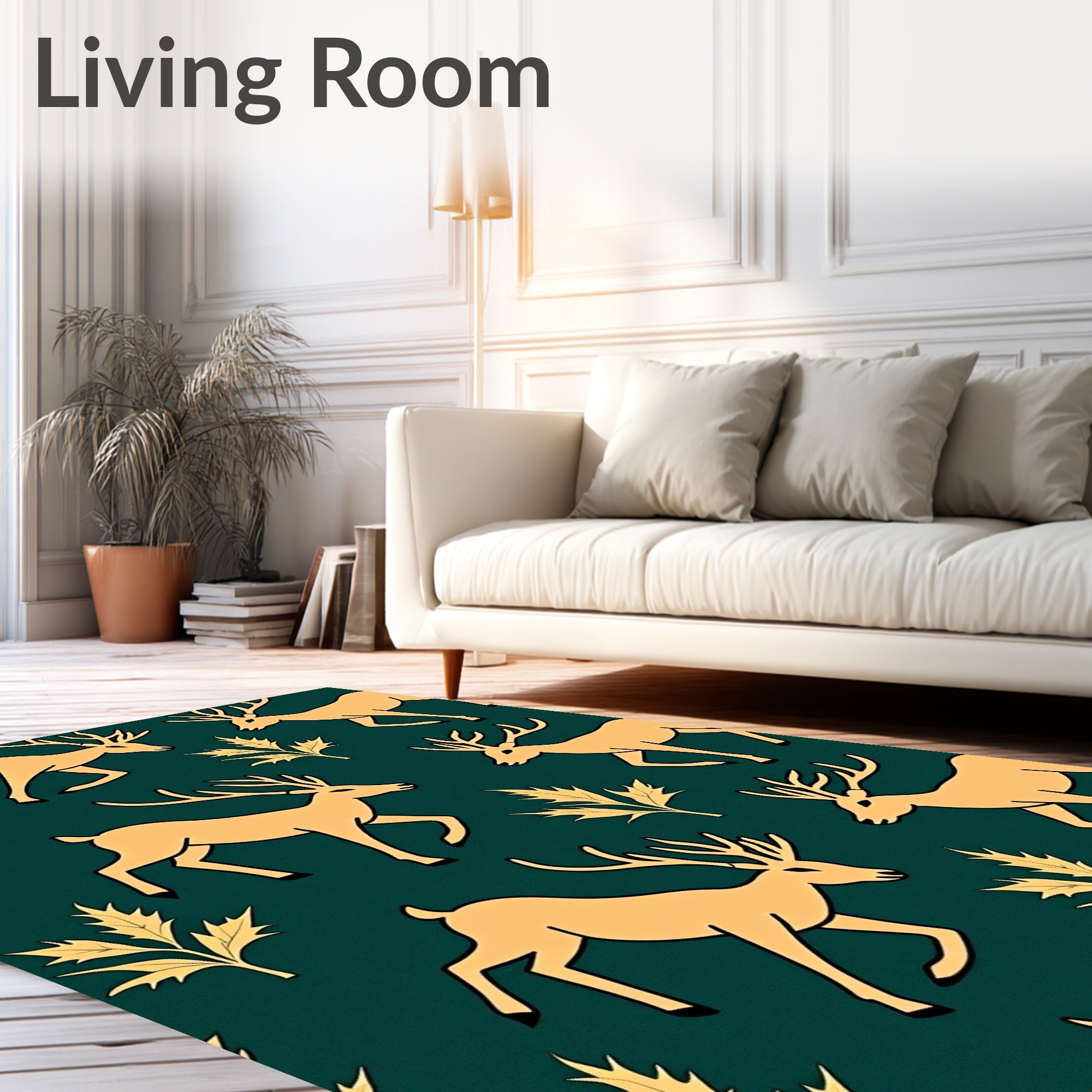 Golden Deer and Leaf Pattern Design Rug