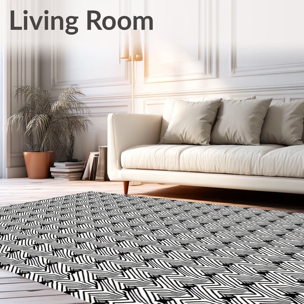 Abstract Geometric Black Stripes Rug