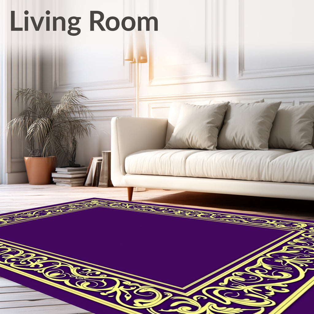 Ornate Yellow Floral Scrollwork Frame Rug