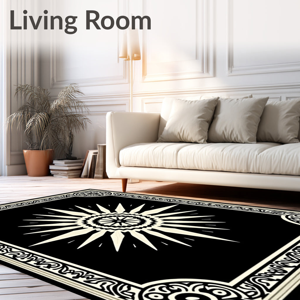 Black and Cream Sunburst Medallion Rug