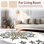 Intricate Blue Gold Floral Mandala Pattern Rug