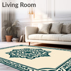 Elegant Teal Floral Medallion Design Rug