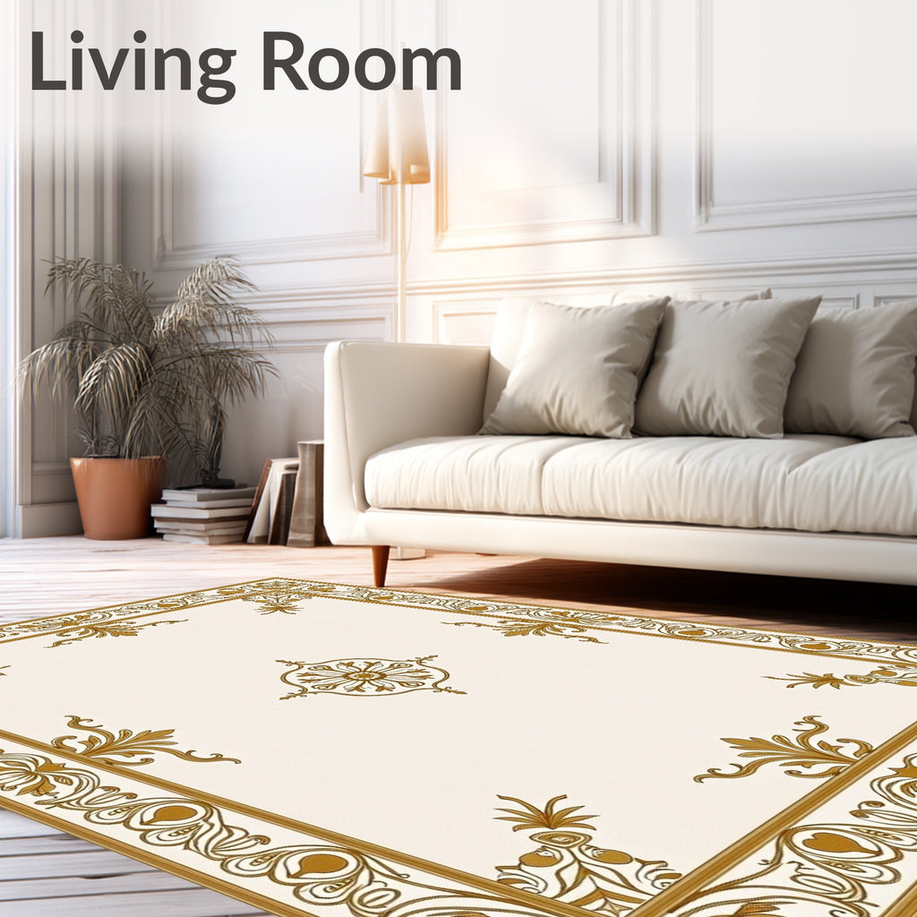 Classic Gold Floral Scroll Pattern Rug