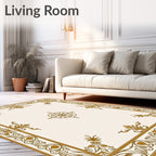 Classic Gold Floral Scroll Pattern Rug