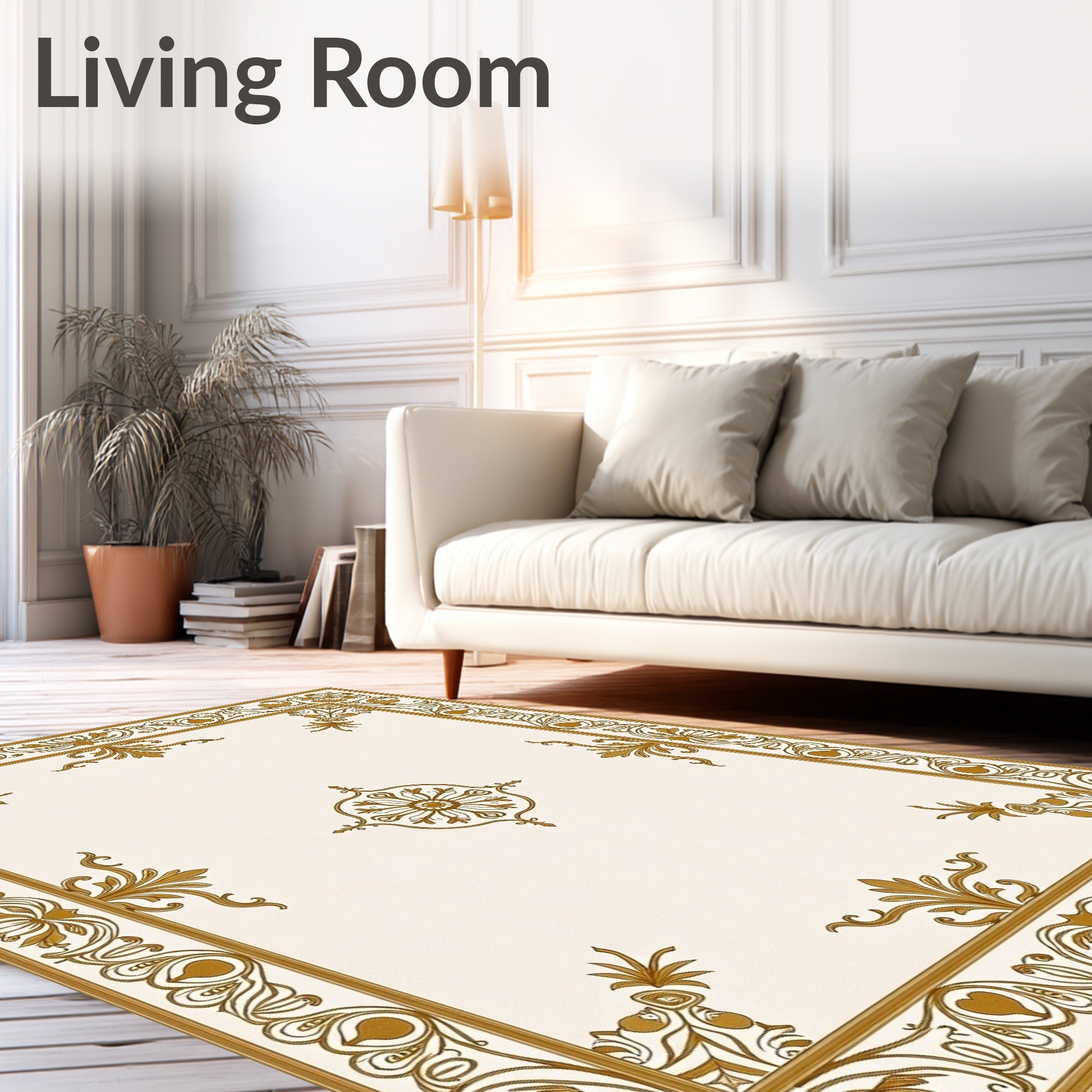 Classic Gold Floral Scroll Pattern Rug
