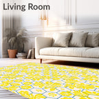 Yellow Floral Geometric Hexagonal Design Rug