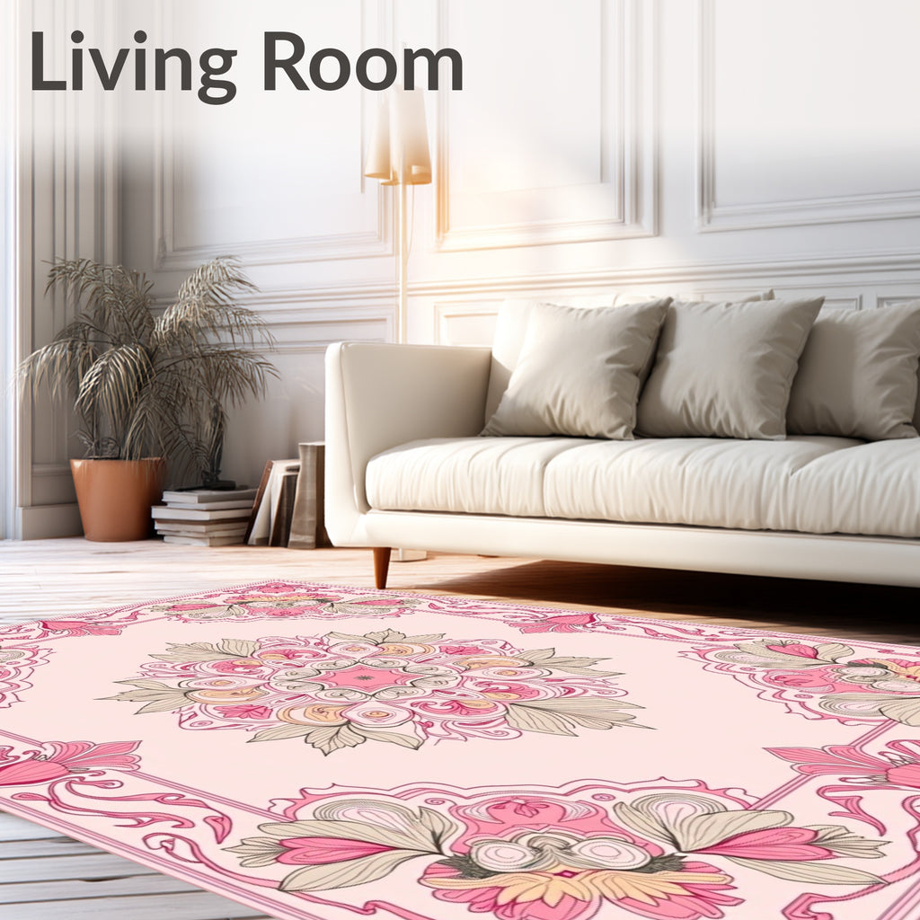Pink Floral Mandala Frame Pattern Rug