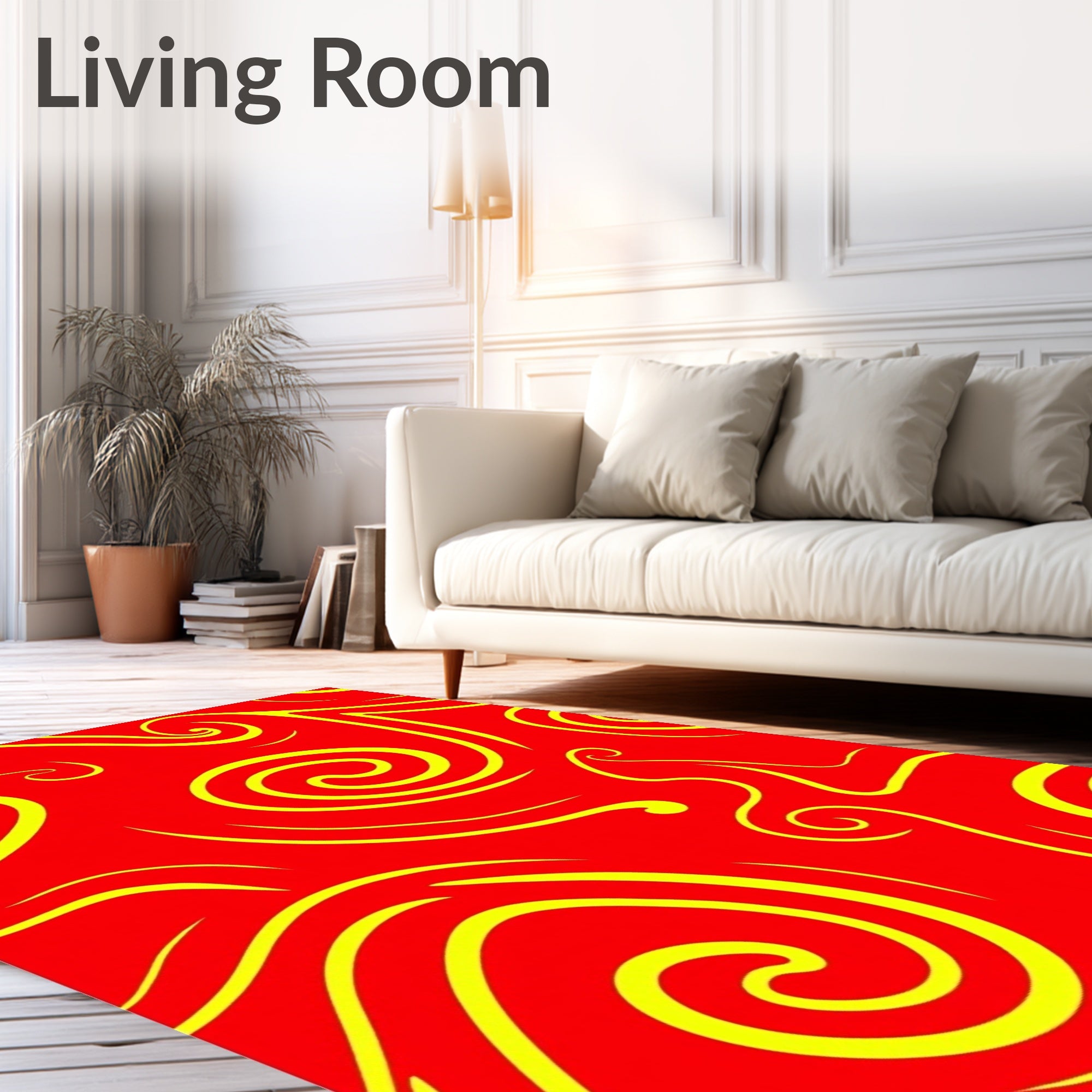 Bold Red Yellow Swirl Pattern Rug
