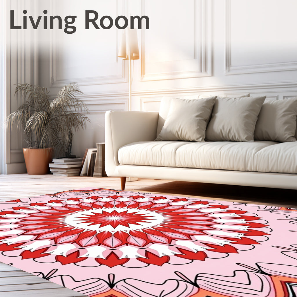 Radiant Red Mandala Pattern Rug