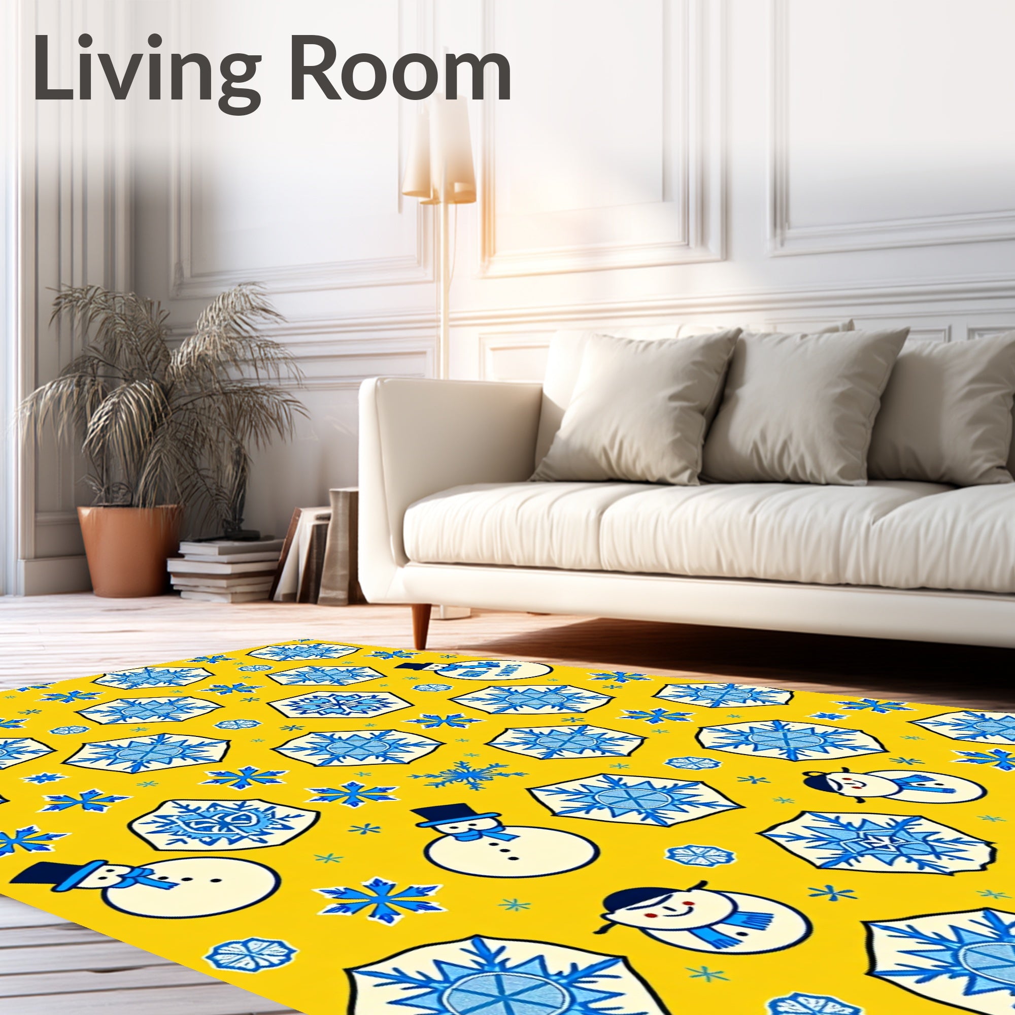 Whimsical Snowflakes Snowman Pattern Rug