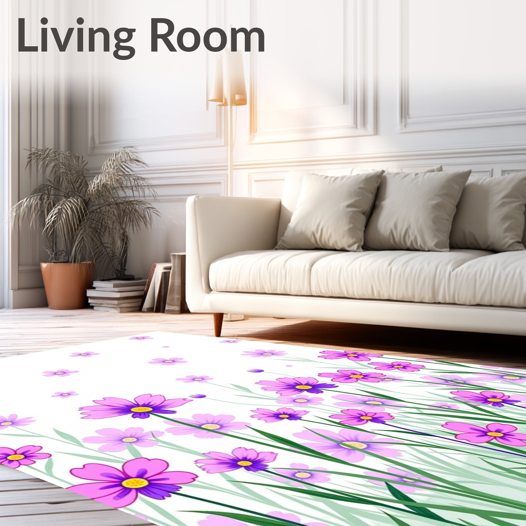 Whimsical Purple Floral Meadow Pattern Rug