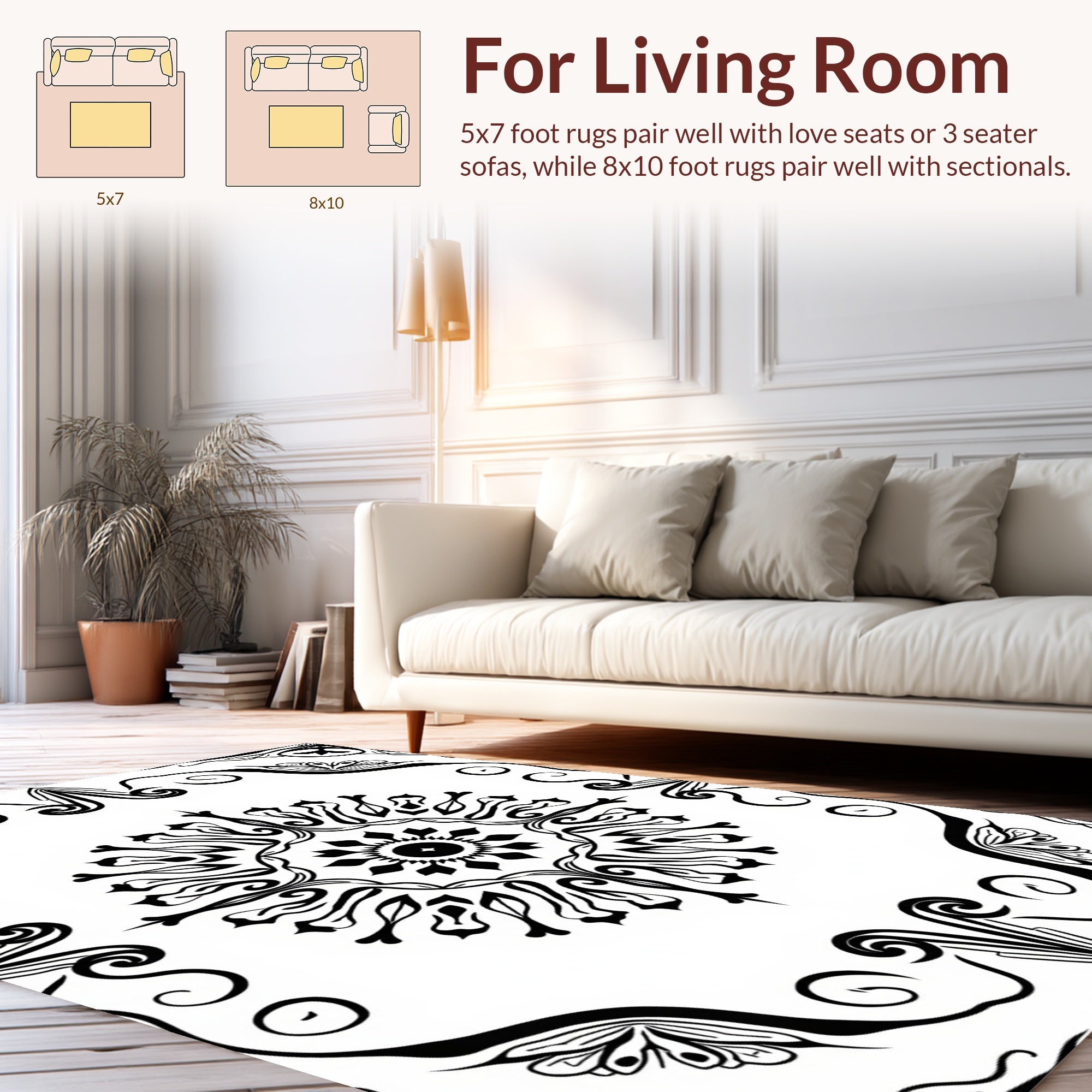 Bold Black Floral Mandala Design Rug