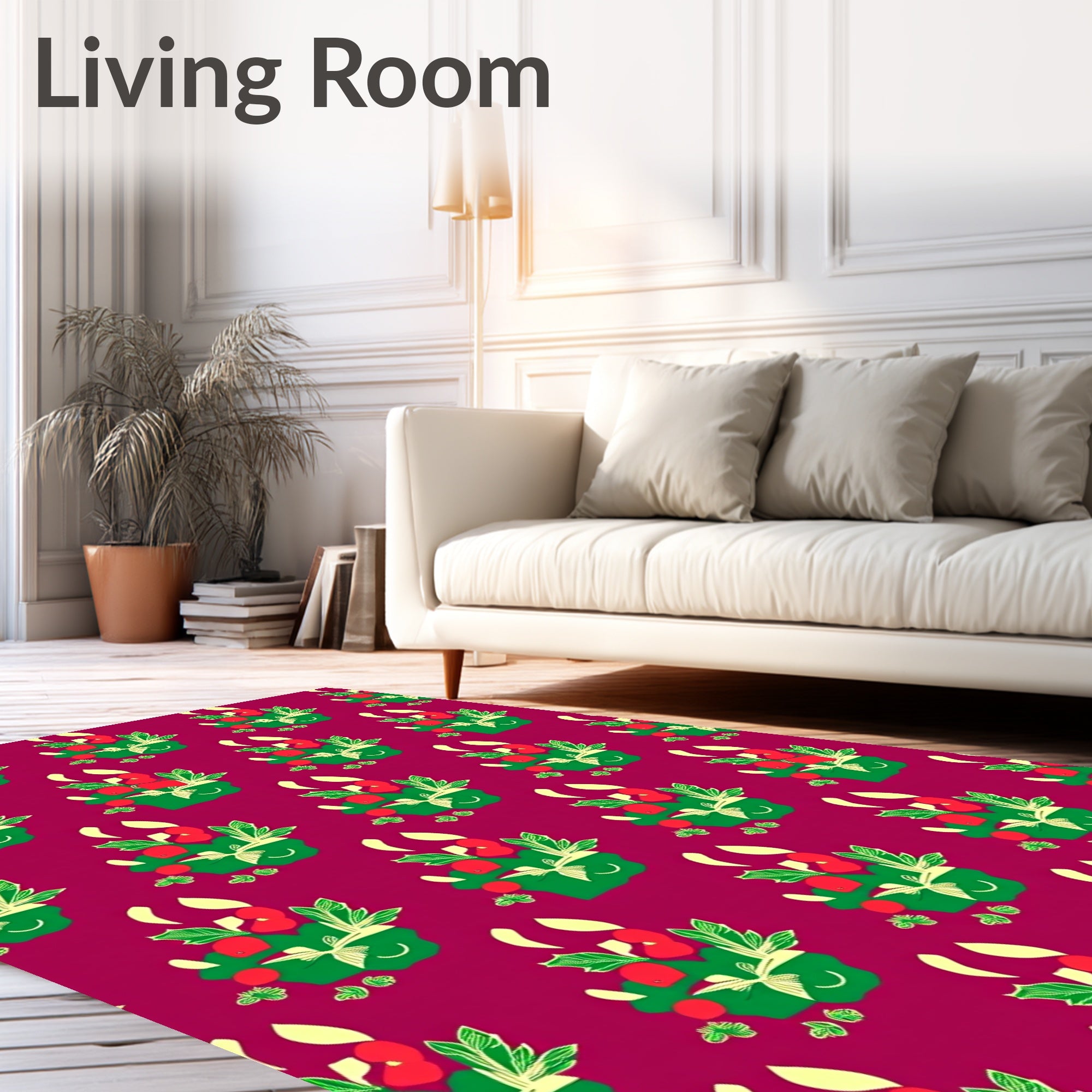 Festive Red Berry Potted Plant Rug