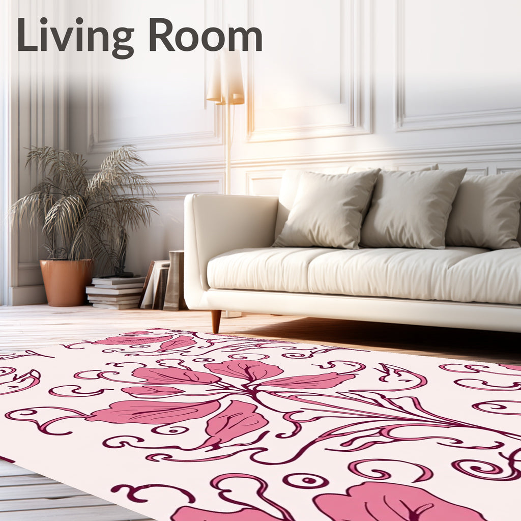 Pink Floral Vine Swirl Pattern Rug
