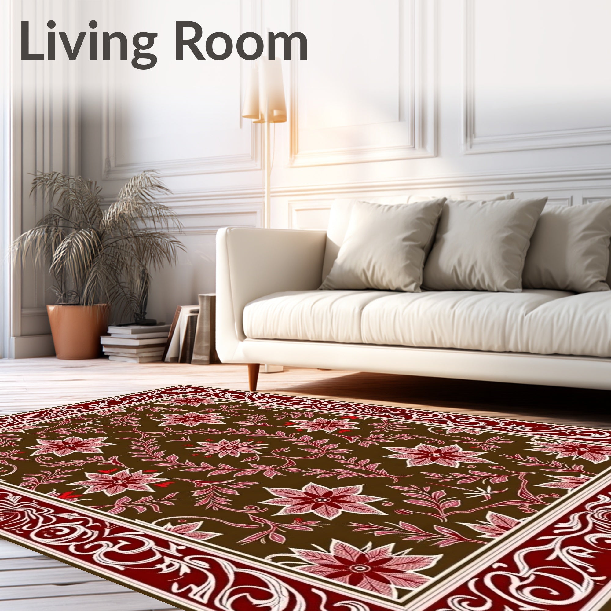 Floral Vine Pattern With Decorative Border Rug