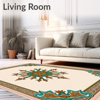 Gold Teal Elaborate Medallion Corner Rug