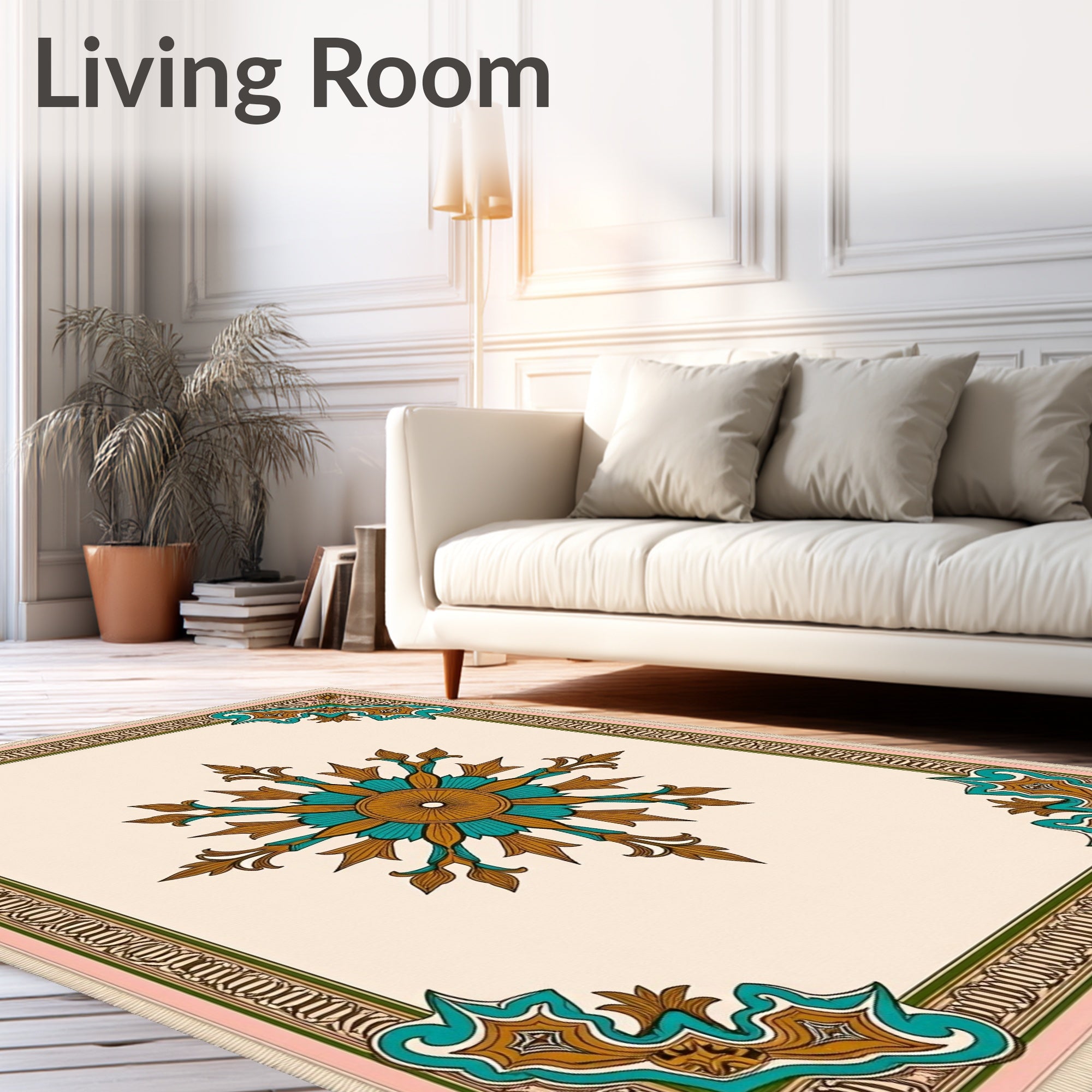 Gold Teal Elaborate Medallion Corner Rug
