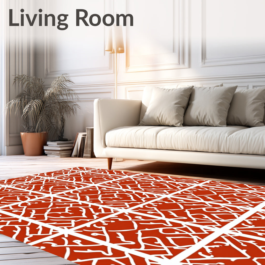 Red White Intricate Geometric Pattern Rug