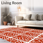 Red White Intricate Geometric Pattern Rug