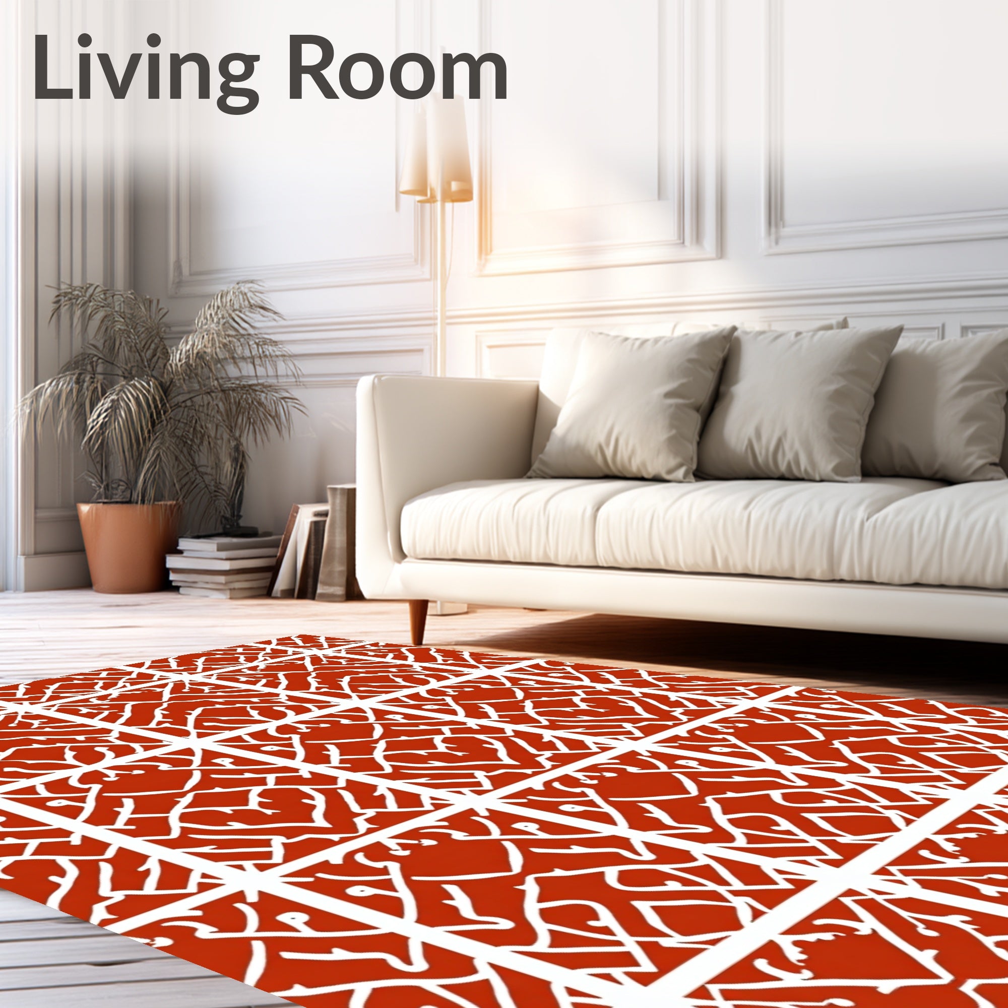 Red White Intricate Geometric Pattern Rug