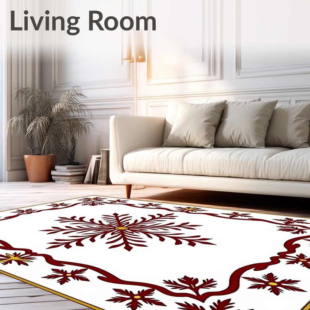 Crimson Snowflakes Border Yellow Accent Rug