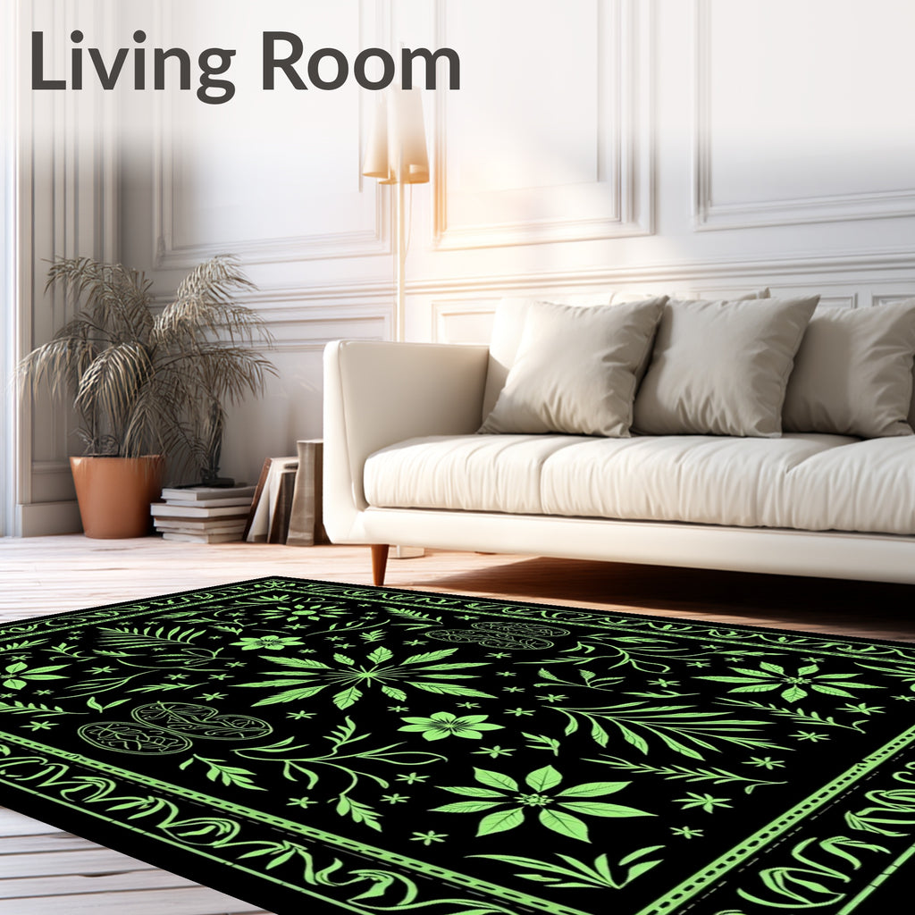 Lime Green Floral Vine Garden Rug