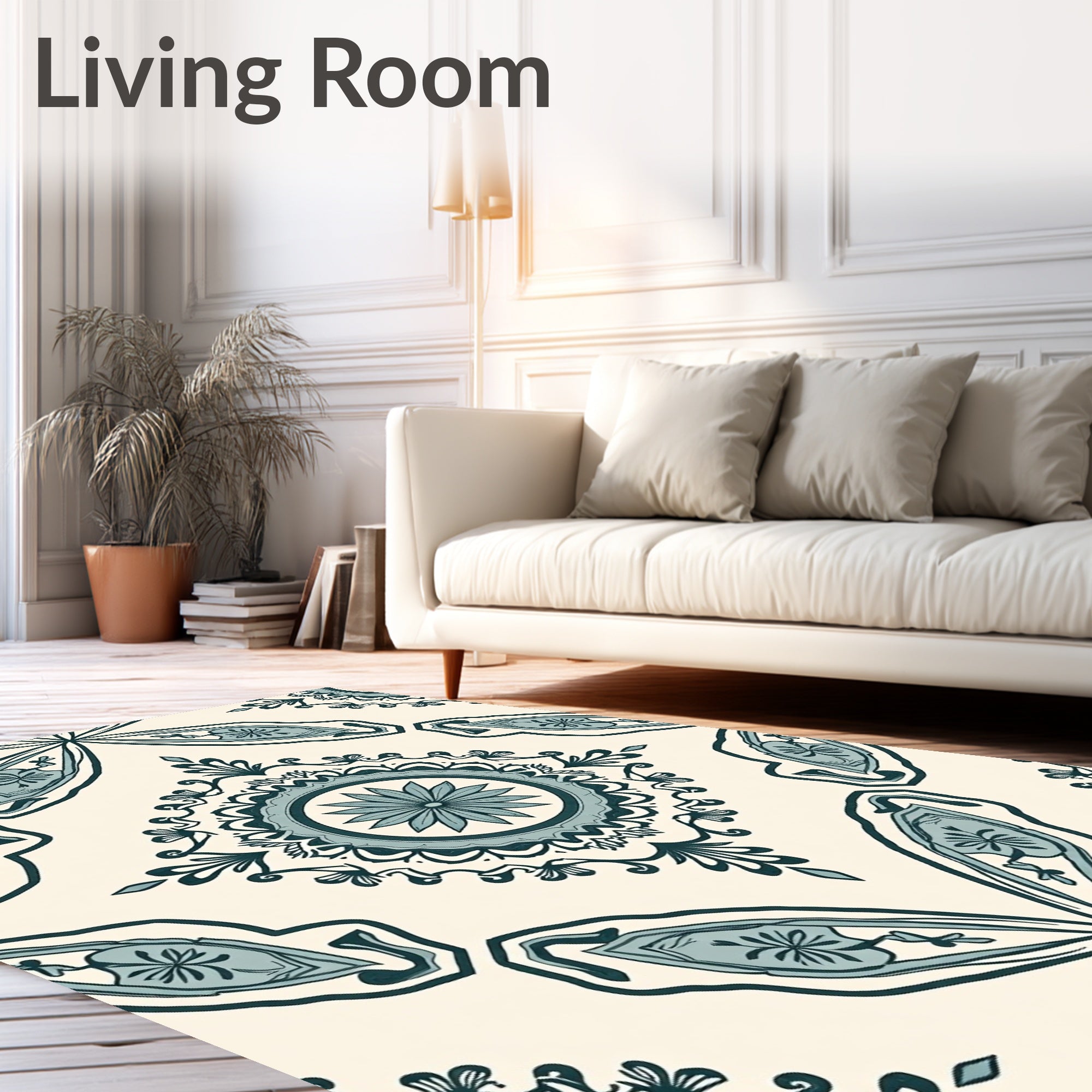 Vintage Teal Floral Mandala Pattern Rug