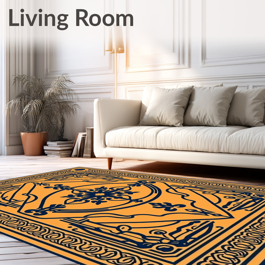 Ornate Yellow Blue Geometric Pattern Rug