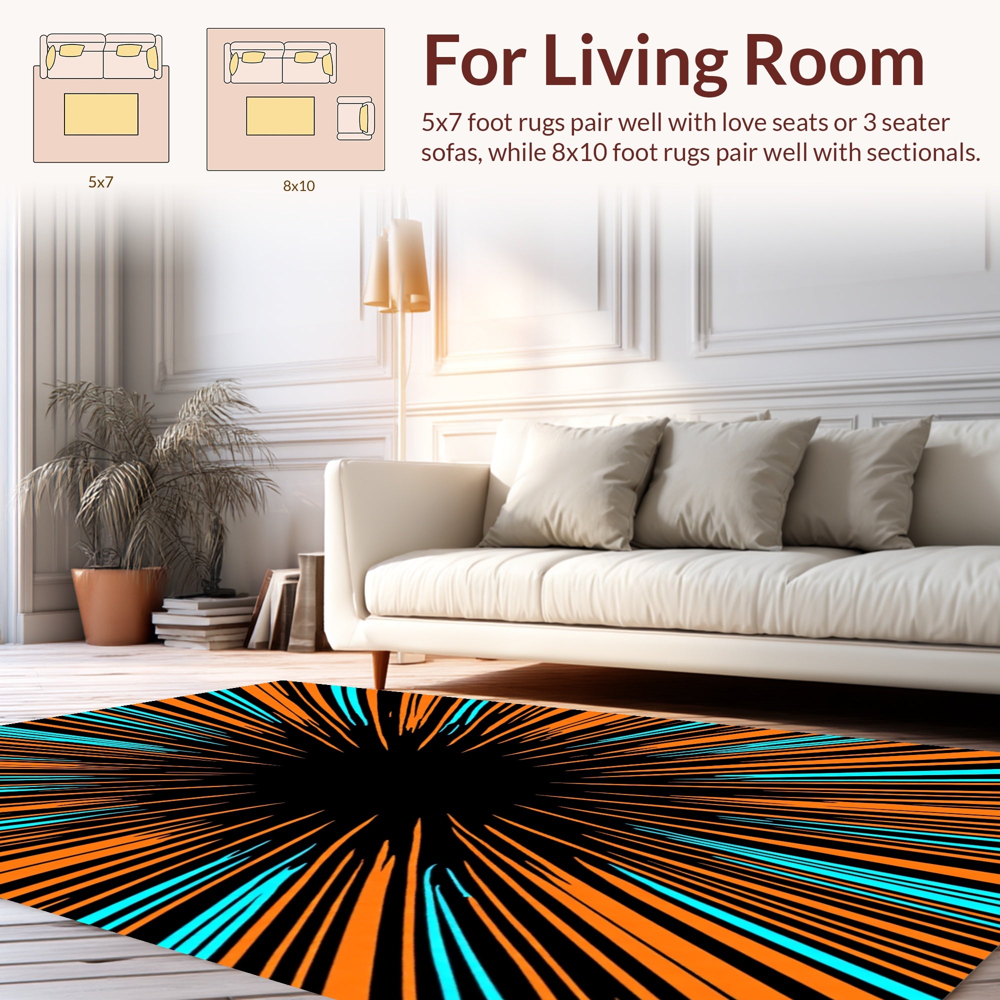 Orange Teal Burst Pattern Rug