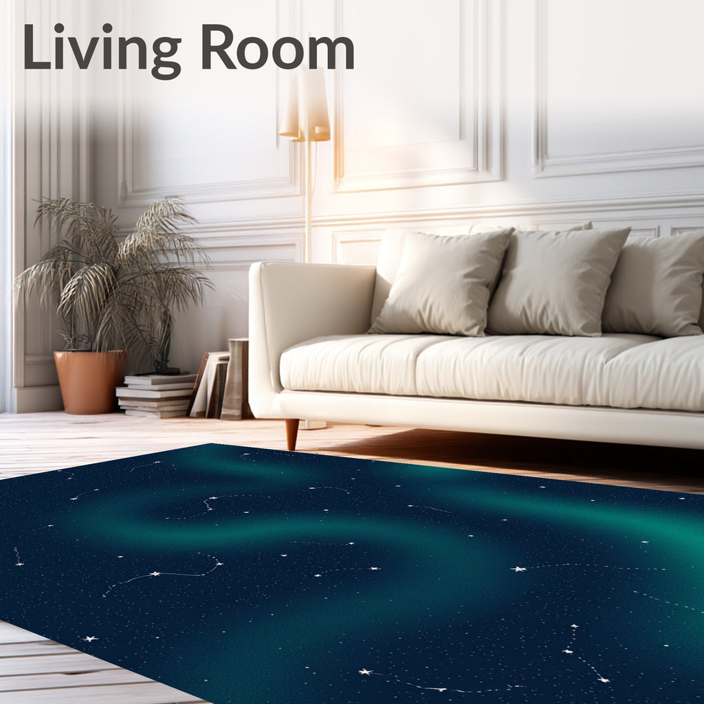 Dark Teal Starry Night Constellation Rug