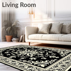 Elegant Floral Mandala Black Cream Rug