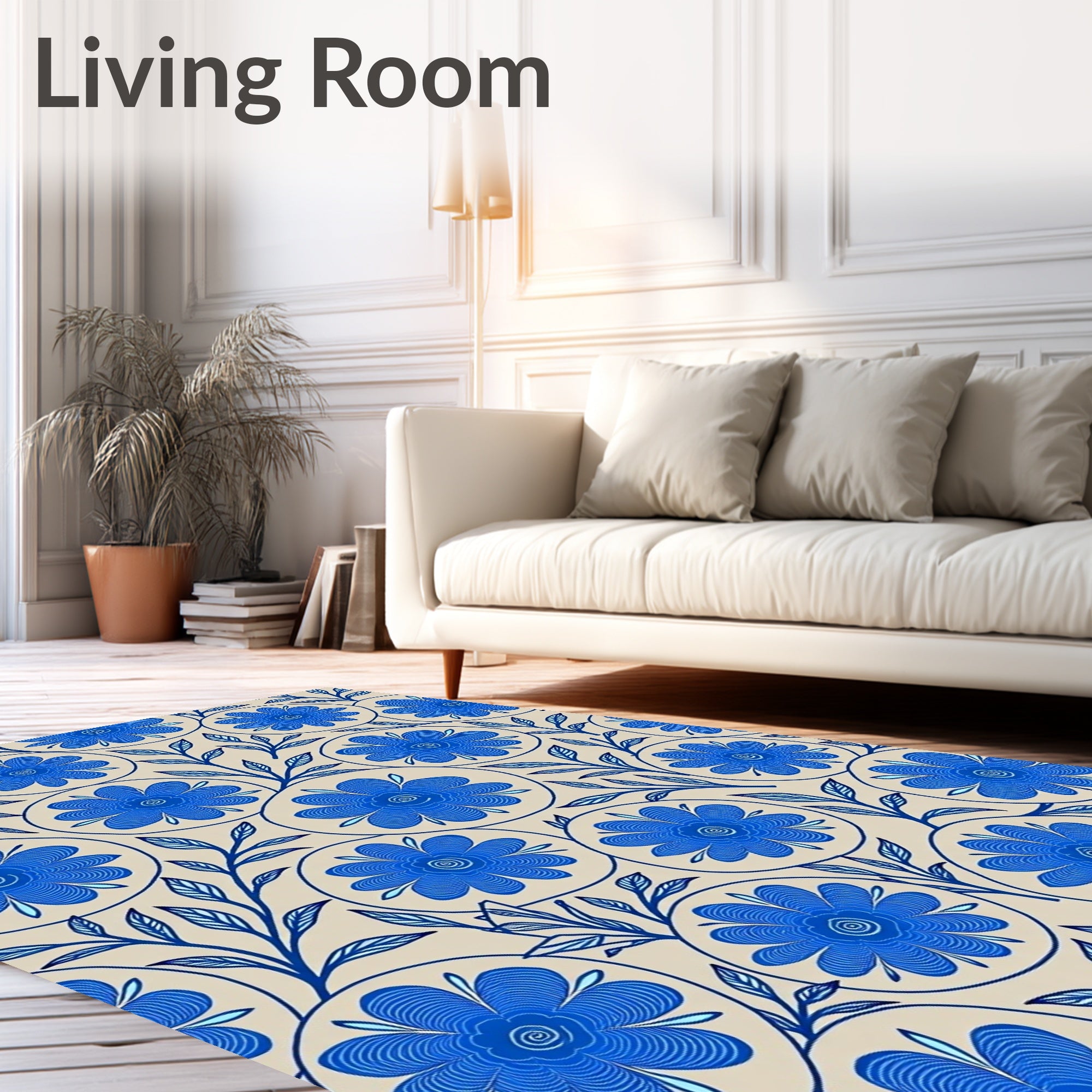 Bold Blue Floral Pattern Rug