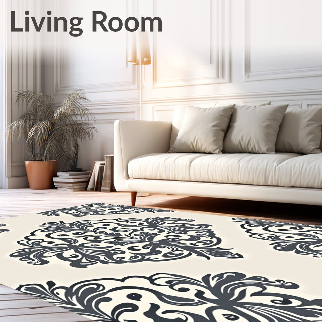 Ornate Flourish Damask Pattern Design Rug