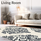 Ornate Flourish Damask Pattern Design Rug