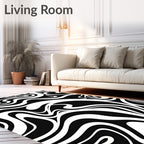 Bold Black White Swirl Pattern Rug