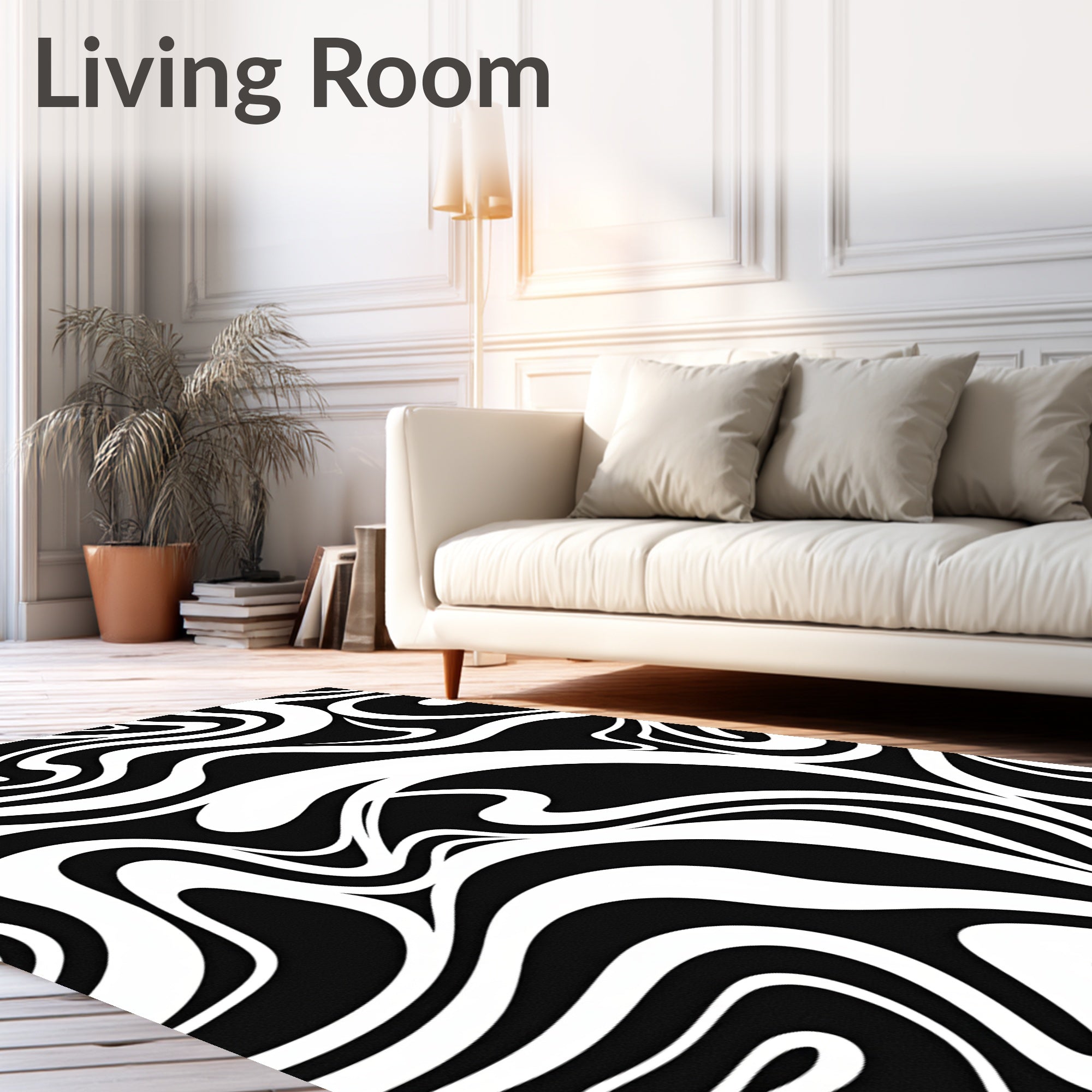 Bold Black White Swirl Pattern Rug