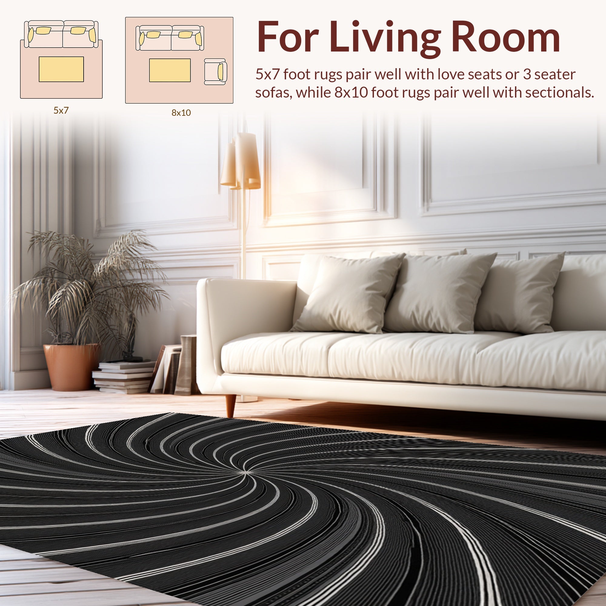 Monochromatic Swirl Stripe Pattern Rug