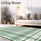 Classic Green White Plaid Pattern Rug