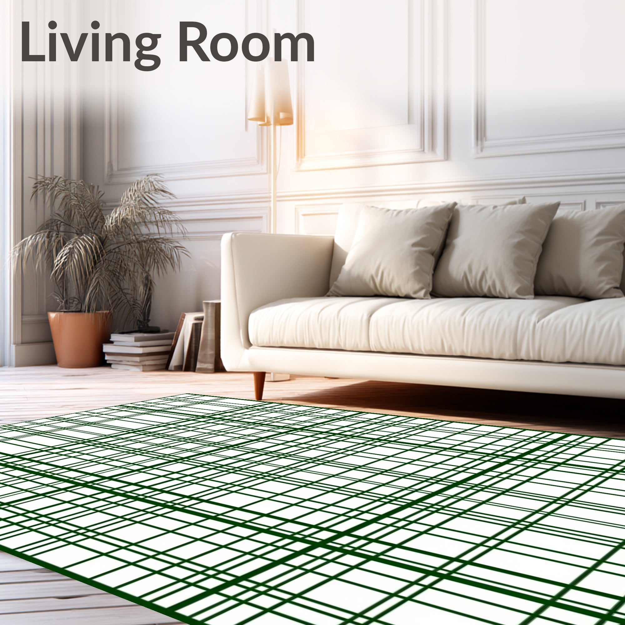 Classic Green White Plaid Pattern Rug