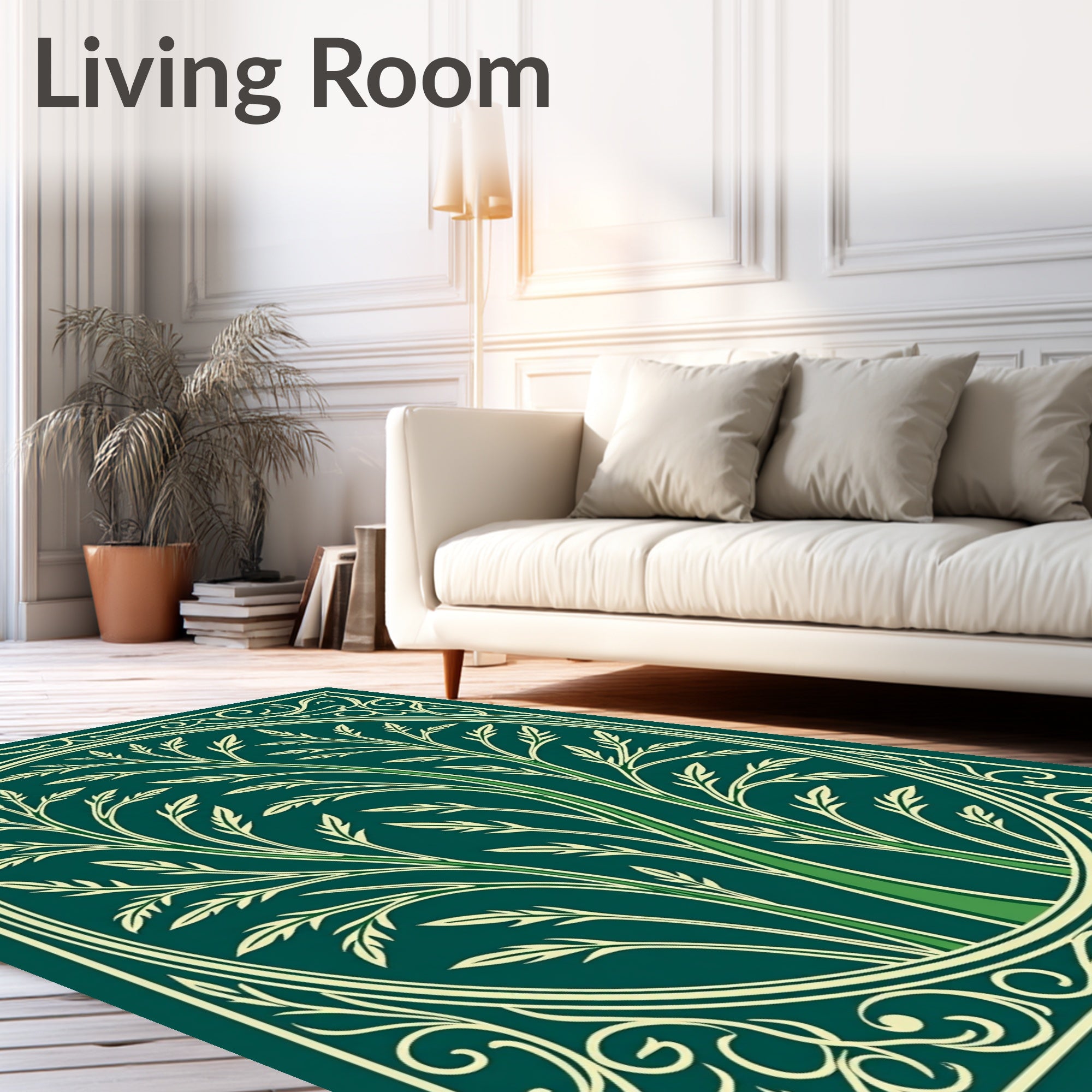 Elegant Green Floral Oval Design Rug