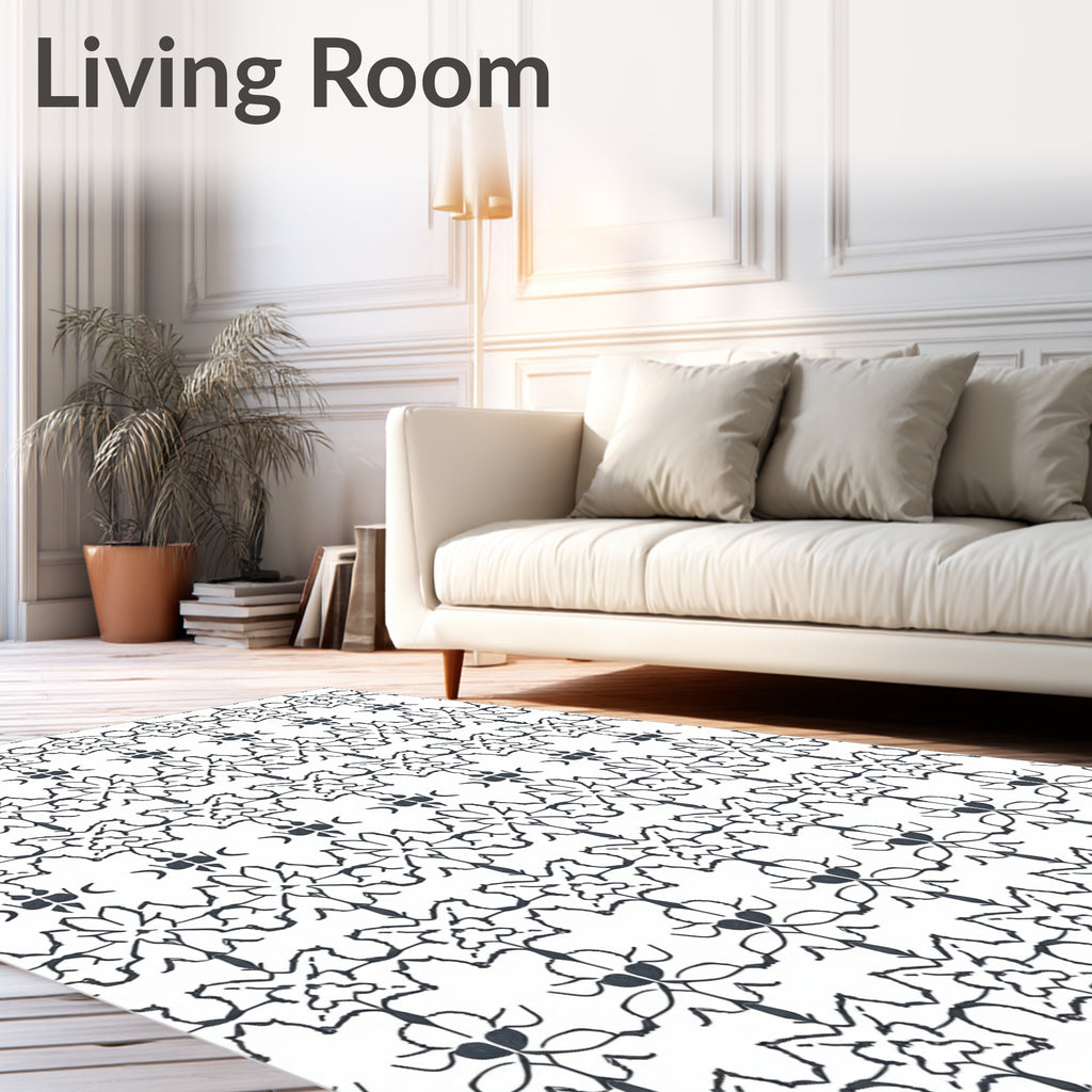 Intricate Black White Repeating Pattern Rug