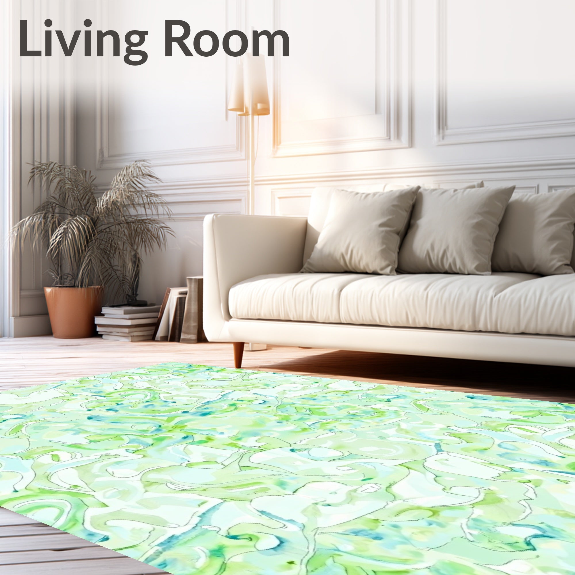Abstract Green Whimsical Swirls Rug