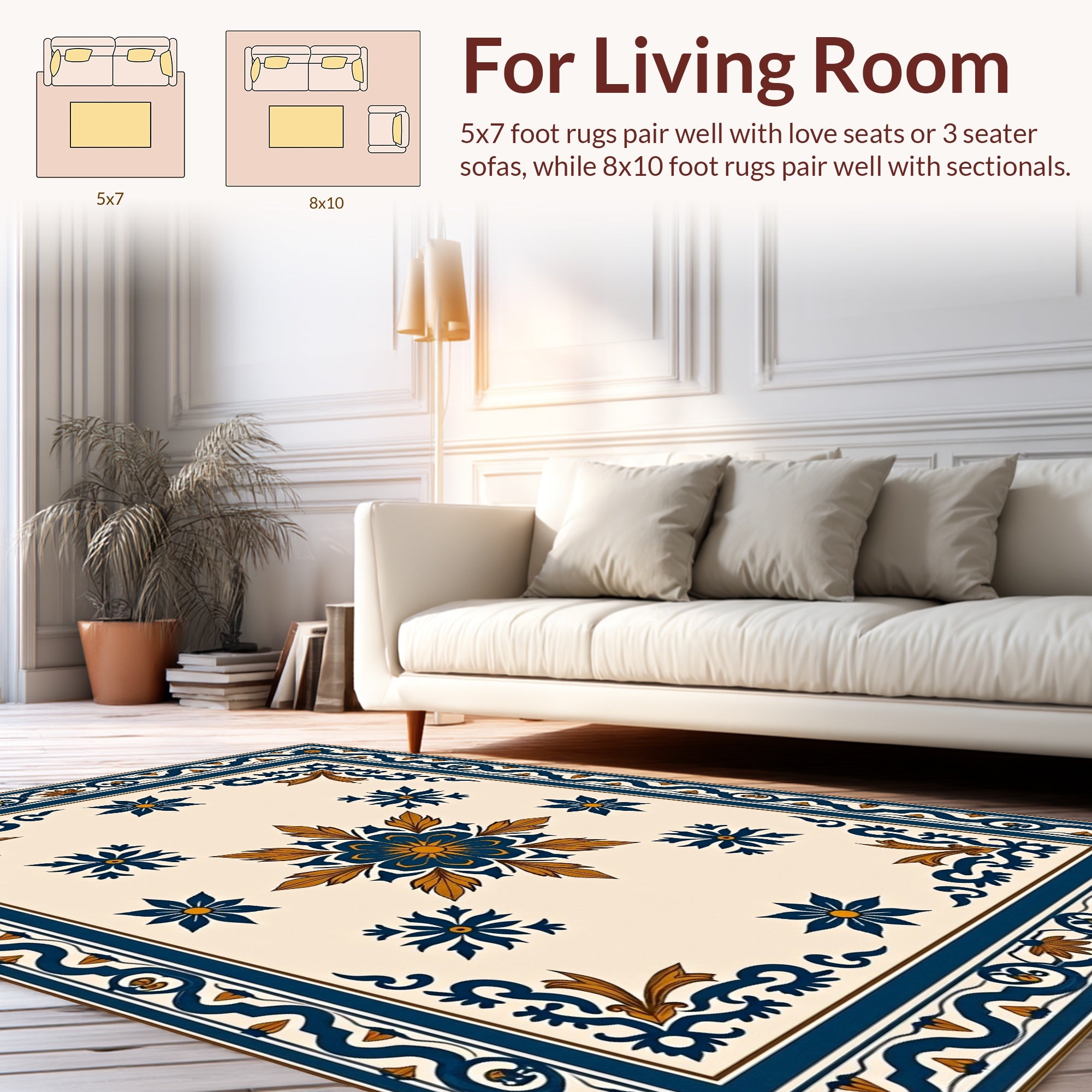 Classic Floral Blue and Gold Rug